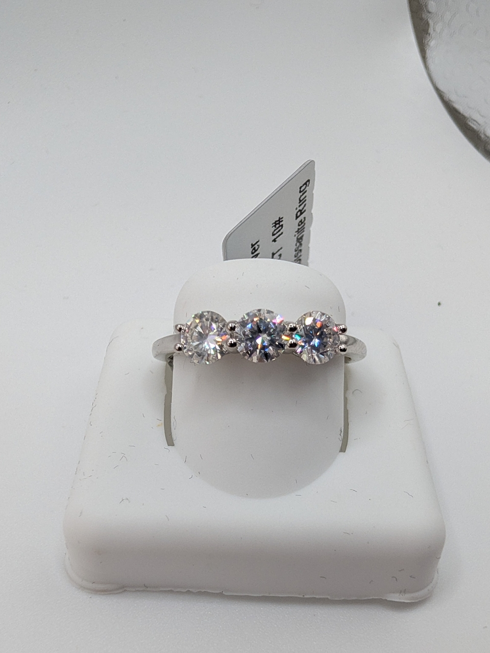 NEW 1.52 CTTW Moissanite 3-Stone Ring S925 Sterling Silver Size 10